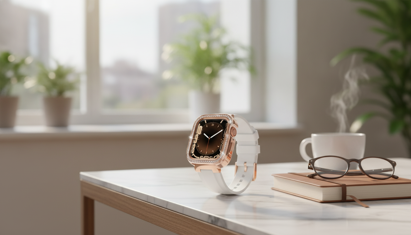 Diamond-Accent Steel Strap & Case for Apple Watch