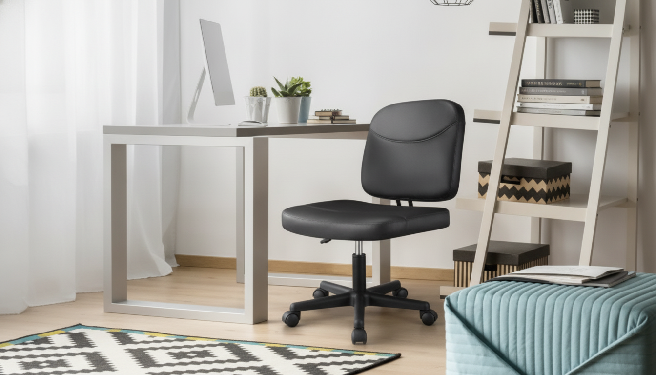 Sleek Black Swivel Chair for Compact, Modern Workspaces