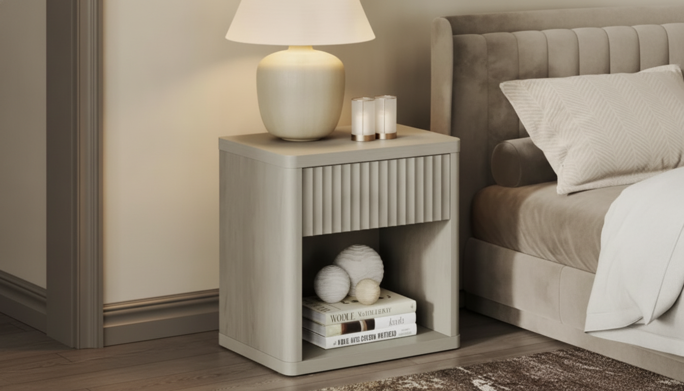 Wide Modern Nightstand: Drawer + Open Shelf Storage